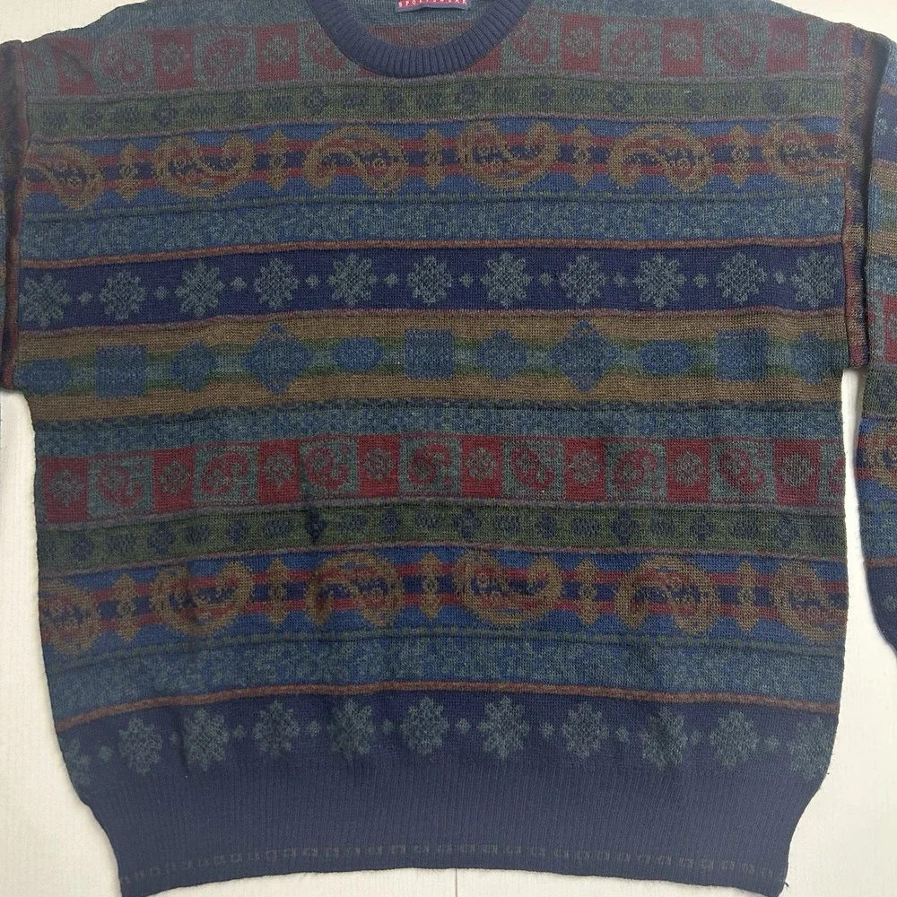 Vintage Smith Forester Wool Blend Sweater Mens Large Made in Italy Retro Paisley